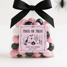 Whimsical Trick or treat , rosa Halloween Aufklebe Quadratischer Aufkleber