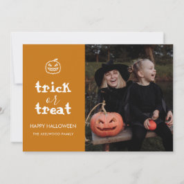 Whimsical Trick or Treat Script Halloween Photo Feiertagskarte