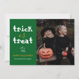 Whimsical Trick or Treat Script Halloween Photo Feiertagskarte