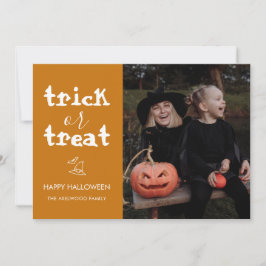 Whimsical Trick or Treat Script Halloween Photo Feiertagskarte