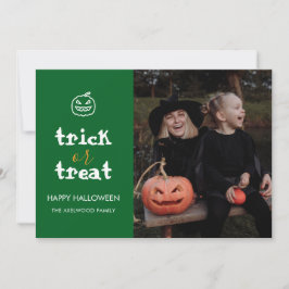 Whimsical Trick or Treat Script Halloween Photo Feiertagskarte
