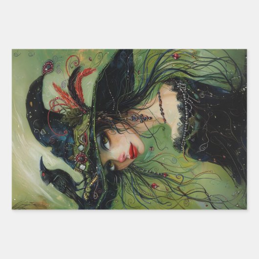 Whimsical Trio Hexen #2 Decoupage Geschenkpapier Set (Vorderseite)