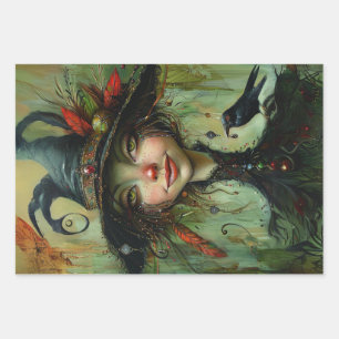 Whimsical Trio Hexen Decoupage Geschenkpapier Set