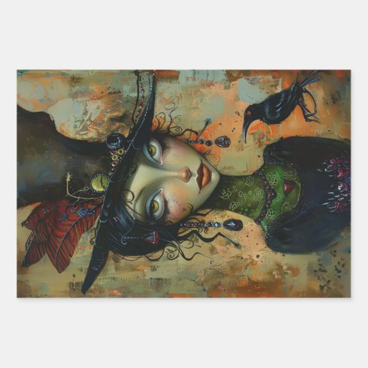 Whimsical Trio Hexen Decoupage Geschenkpapier Set (Vorderseite 3)