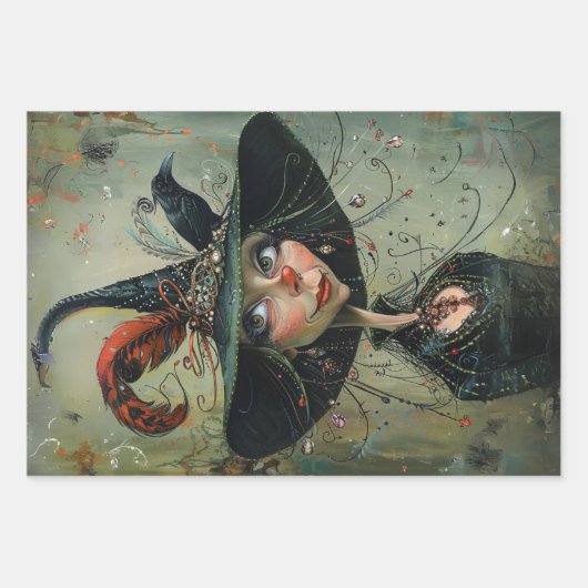 Whimsical Trio Hexen Decoupage Geschenkpapier Set (Vorderseite)