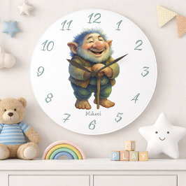 Whimsical Troll Gnome Wall Decor Kids Custom Name  Große Wanduhr