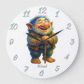Whimsical Troll Gnome Wall Decor Kids Custom Name Große Wanduhr (Vorderseite)