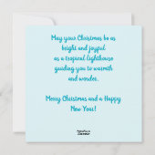 Whimsical Tropical Christmas Lighthouse Aquamarin Feiertagskarte (Rückseite)
