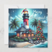 Whimsical Tropical Christmas Lighthouse Aquamarin 