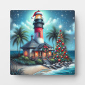 Whimsical Tropical Christmas Lighthouse Aquamarin  Fotoplatte (Vorderseite)