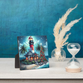 Whimsical Tropical Christmas Lighthouse Aquamarin  Fotoplatte