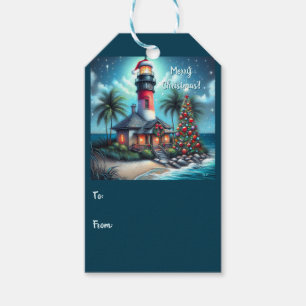 Whimsical Tropical Christmas Lighthouse Aquamarin  Geschenkanhänger