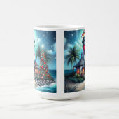 Whimsical Tropical Christmas Lighthouse Aquamarin  Kaffeetasse (Mittel)