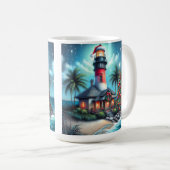 Whimsical Tropical Christmas Lighthouse Aquamarin  Kaffeetasse (VorderseiteRechts)