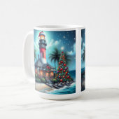 Whimsical Tropical Christmas Lighthouse Aquamarin  Kaffeetasse (Vorderseite Links)