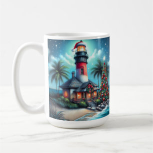 Whimsical Tropical Christmas Lighthouse Aquamarin  Kaffeetasse