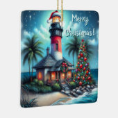 Whimsical Tropical Christmas Lighthouse Aquamarin  Keramikornament (Rechts)