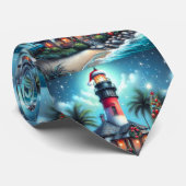 Whimsical Tropical Christmas Lighthouse Aquamarin Krawatte (Gerollt)
