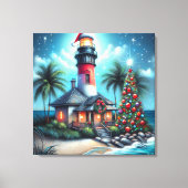 Whimsical Tropical Christmas Lighthouse Aquamarin Leinwanddruck (Vorderseite)