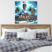 Whimsical Tropical Christmas Lighthouse Aquamarin  Leinwanddruck (Insitu (Schlafzimmer))