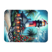 Whimsical Tropical Christmas Lighthouse Aquamarin  Magnet (Horizontal)