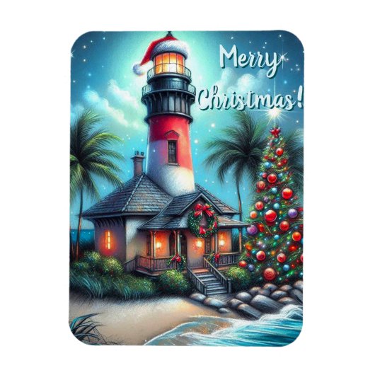 Whimsical Tropical Christmas Lighthouse Aquamarin  Magnet (Vertikal)