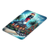 Whimsical Tropical Christmas Lighthouse Aquamarin  Magnet (Linke Seite)