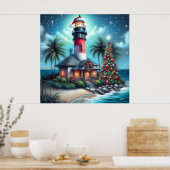 Whimsical Tropical Christmas Lighthouse Aquamarin  Poster (Küche)