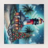 Whimsical Tropical Christmas Lighthouse Aquamarin Puzzle (Horizontal)