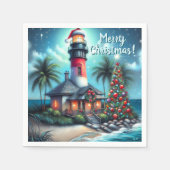 Whimsical Tropical Christmas Lighthouse Aquamarin  Serviette (Vorderseite)