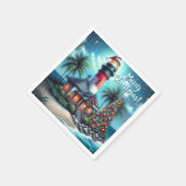 Whimsical Tropical Christmas Lighthouse Aquamarin  Serviette (Ecke)