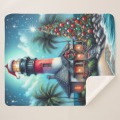 Whimsical Tropical Christmas Lighthouse Aquamarin  Sherpadecke (Vorderseite (Horizontal))