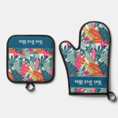 Whimsical Tropical Floral Leaf Print Ofenhandschuh & Topflappen-Set (Vorderseite)