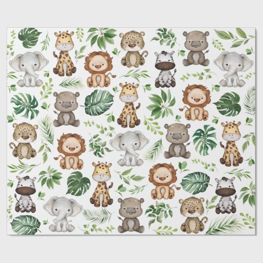 Whimsical Tropical Jungle Safari Wilde Tiere Geschenkpapier (Flach)