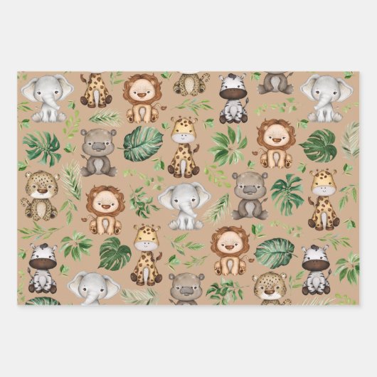 Whimsical Tropical Jungle Safari Wilde Tiere Geschenkpapier Set (Vorderseite 3)