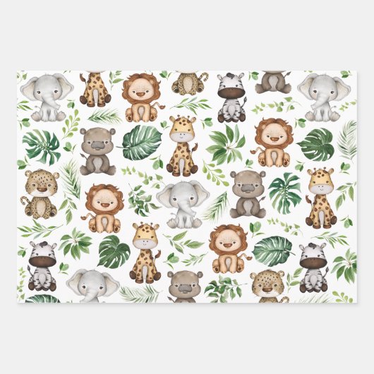 Whimsical Tropical Jungle Safari Wilde Tiere Geschenkpapier Set (Vorderseite)