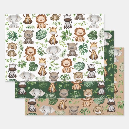 Whimsical Tropical Jungle Safari Wilde Tiere Geschenkpapier Set (Set)