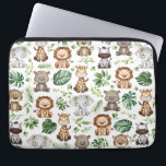 Whimsical Tropical Jungle Safari Wilde Tiere Laptopschutzhülle<br><div class="desc">Adorable Dschungelmotive Notebook-Hülle mit niedlichen Safaritieren und tropischen Blätter in Aquarellen</div>