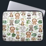 Whimsical Tropical Jungle Safari Wilde Tiere Laptopschutzhülle<br><div class="desc">Adorable Dschungelmotive Notebook-Hülle mit niedlichen Safaritieren und tropischen Blätter in Aquarellen</div>