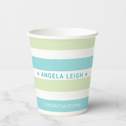 Whimsical Tropics Cabana Streifen Pappbecher (Vorderseite)