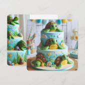 WHIMSICAL TURTLE CAKE BIRTHDAY EINLADUNG (Vorne/Hinten)