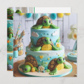 WHIMSICAL TURTLE CAKE BIRTHDAY EINLADUNG (Vorne/Hinten)