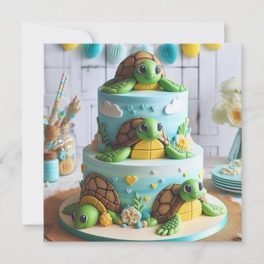 WHIMSICAL TURTLE CAKE BIRTHDAY EINLADUNG (Vorderseite)