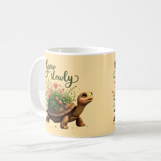 Whimsical Turtle Floral Tasse (Vorderseite Links)