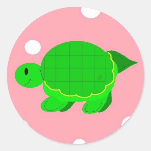 Whimsical Turtle Pink Polka Dots Runder Aufkleber (Vorderseite)