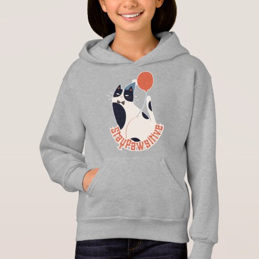 Whimsical Tuxedo Cat Balloon Youth Pullover (Vorderseite)
