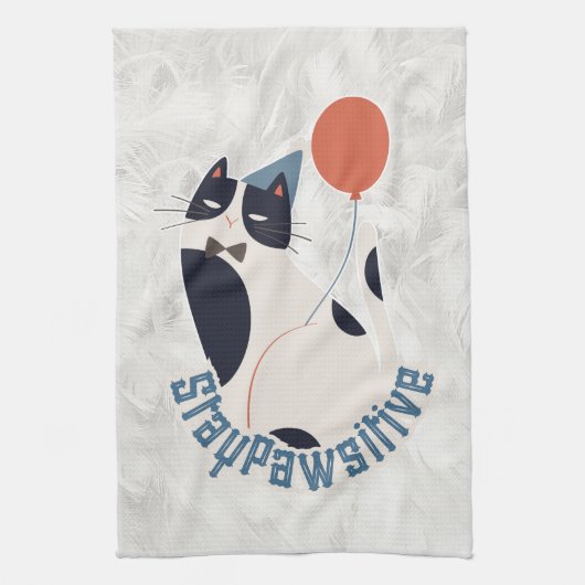 Whimsical Tuxedo Cat Stay Pawsitive Kitchen Towel Geschirrtuch (Vertikal)