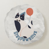 Whimsical Tuxedo Cat Stay Pawsitive Round Throw Pi Rundes Kissen (Rückseite)