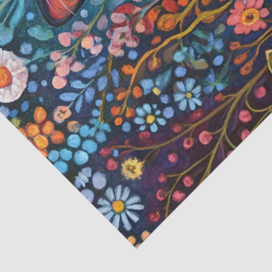 Whimsical Tuxedo Katze mit Wildblumen Decoupage Seidenpapier (Detail)