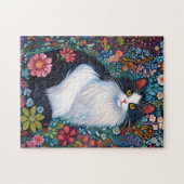 Whimsical Tuxedo Katze mit Wildblumen Puzzle (Horizontal)
